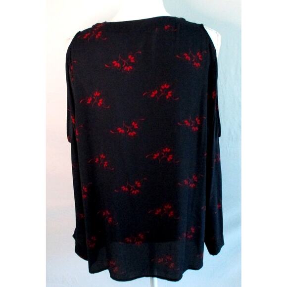 Loft Women's Blue & Red Floral Print Peek A Boo Shoulder Shirt Size XL - Picture 5 of 9